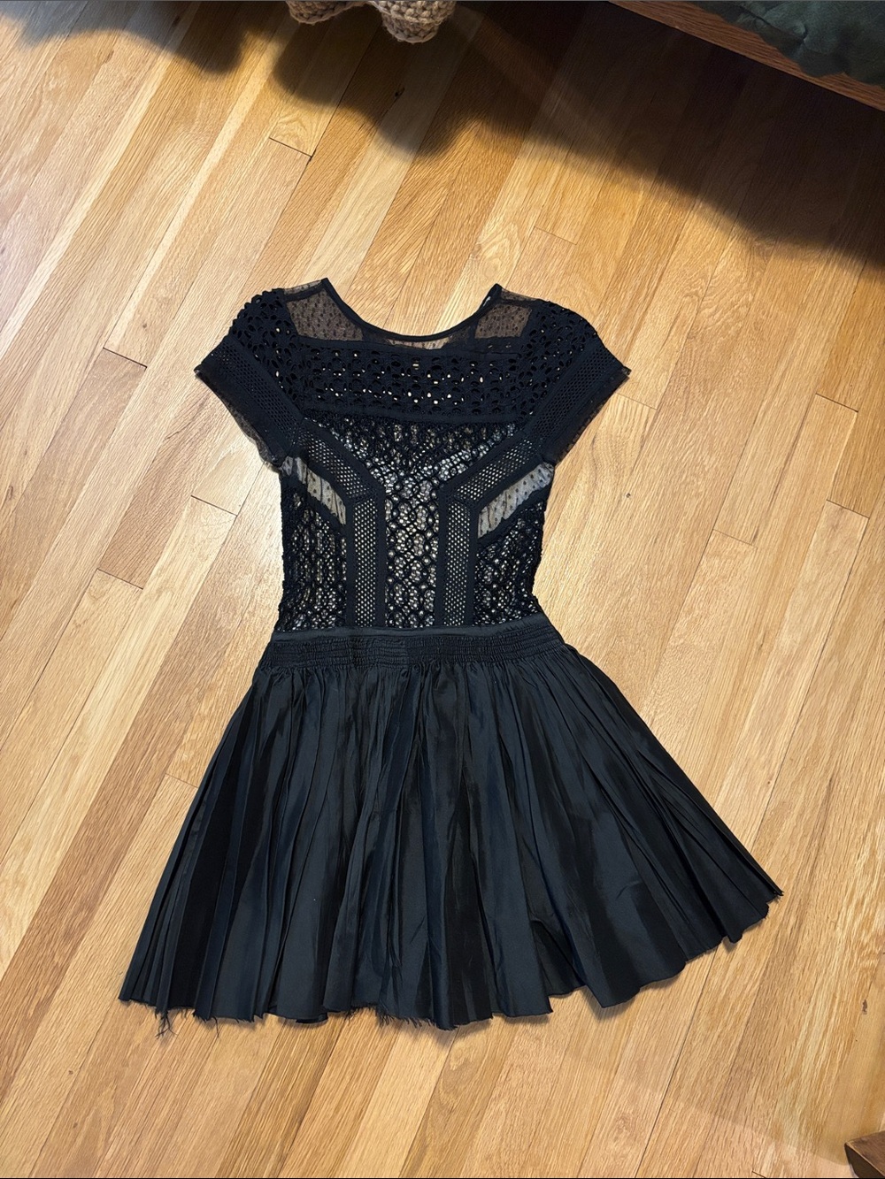 Free People Black Crochet Fit-and-Flare Mini Dress